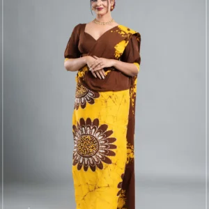 Golden Bloom Batik Saree